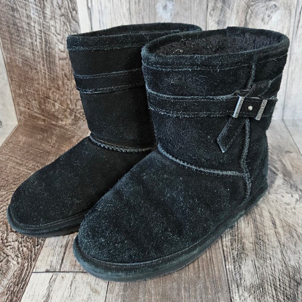 Bearpaw Val Suede Leather Wool Boot Toddler 6 Black Winter Sherpa Snow Outdoor